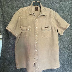 Lucky Brand Dungarees Western Style Shirt Diamond Pearl Snaps Dark Green